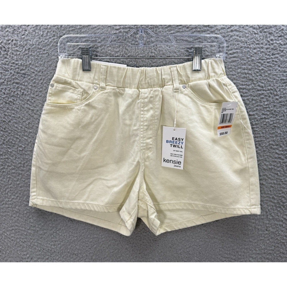 Kensie Jeans Shorts Womens Small Yellow Twill The High Rise Pull On Short NEW